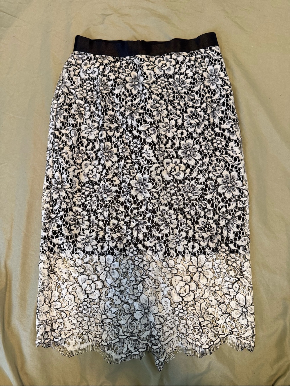 Express Black and White Floral Lace Pencil Skirt